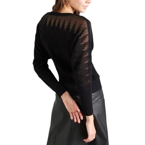 DKNY Black Neutral Monochromatic Sheer Inlay Ribbed Sweater Plus Size 2X New - Picture 3 of 13